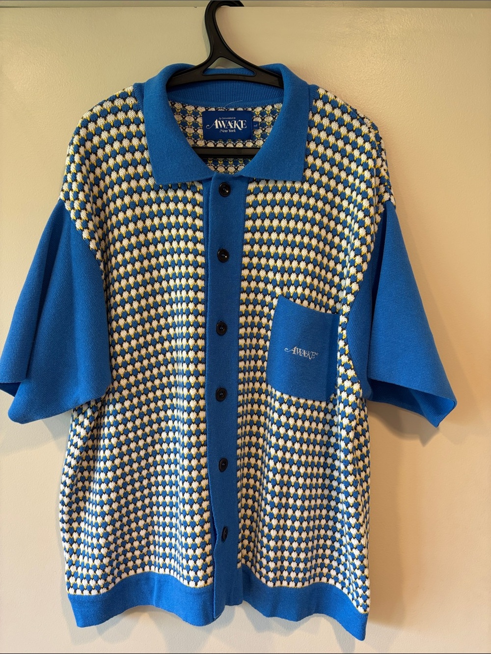 Awake NY Blue and White Patterned Kitted Shirt